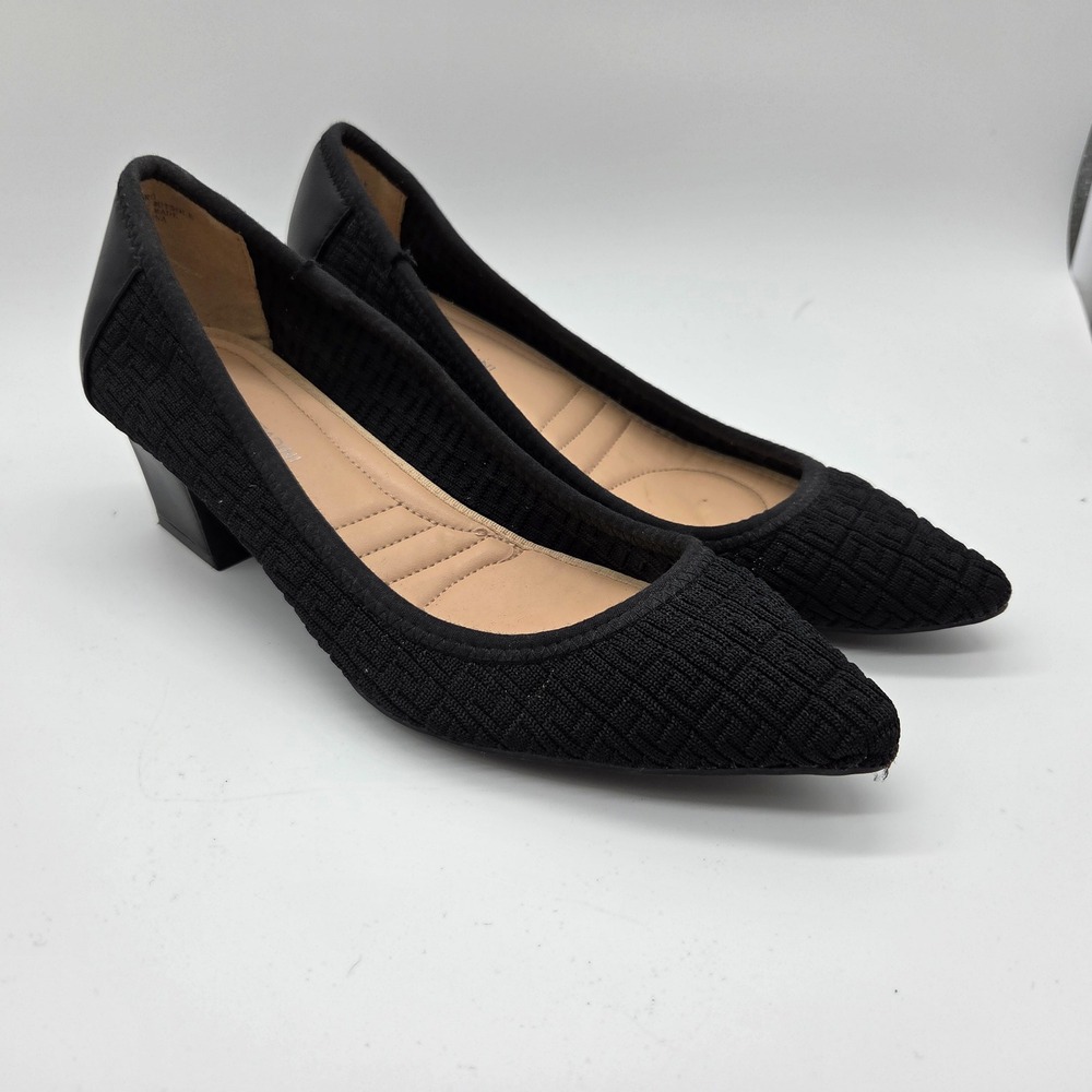 Adrienne Vittadini Faro Pumps Womens 9.5 Black Knit Pointed Toe Block Heel